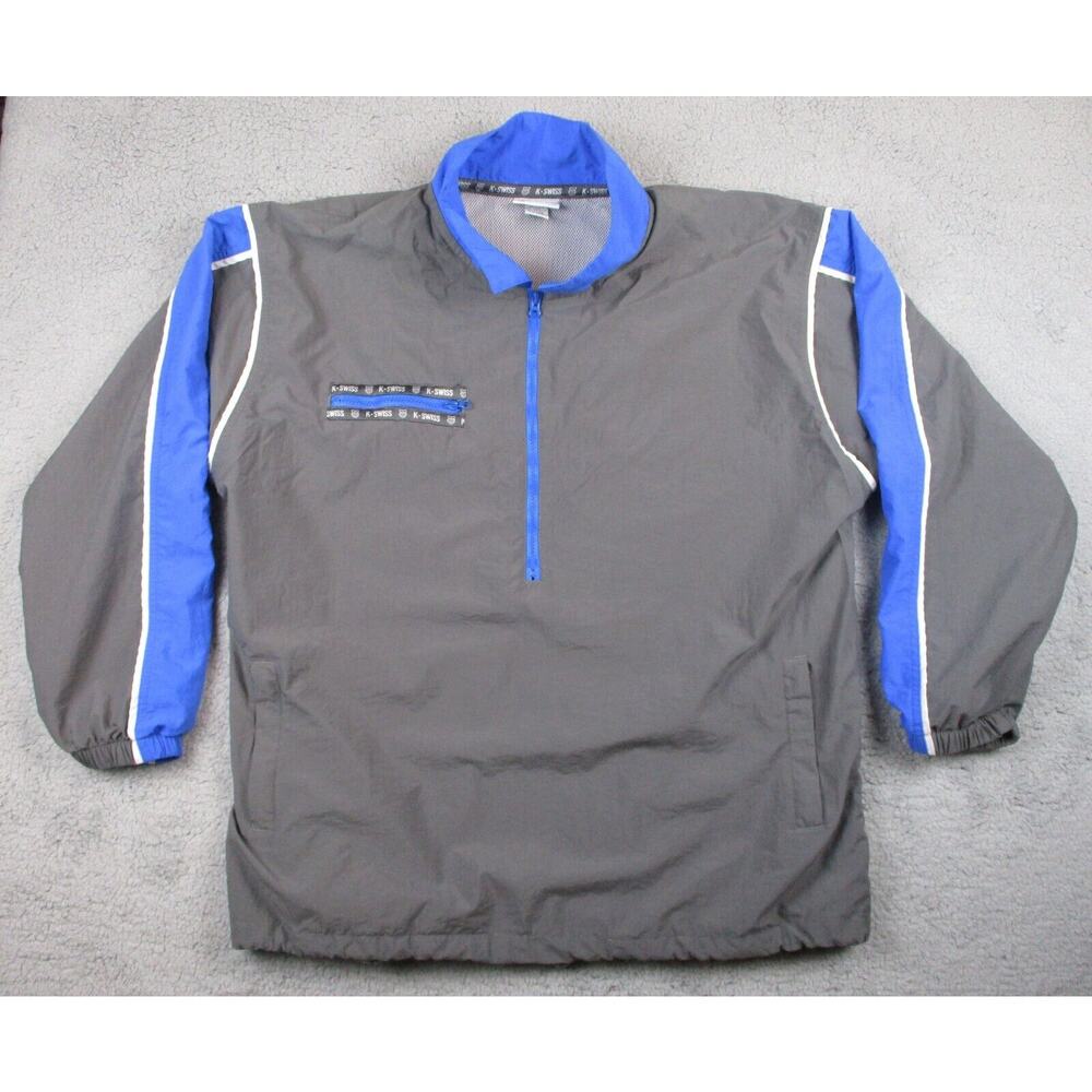 K-Swiss 1/2 Zip Pullover Windbreaker Jacket Gray Blue Mesh Lined VTG 90s Mens XL